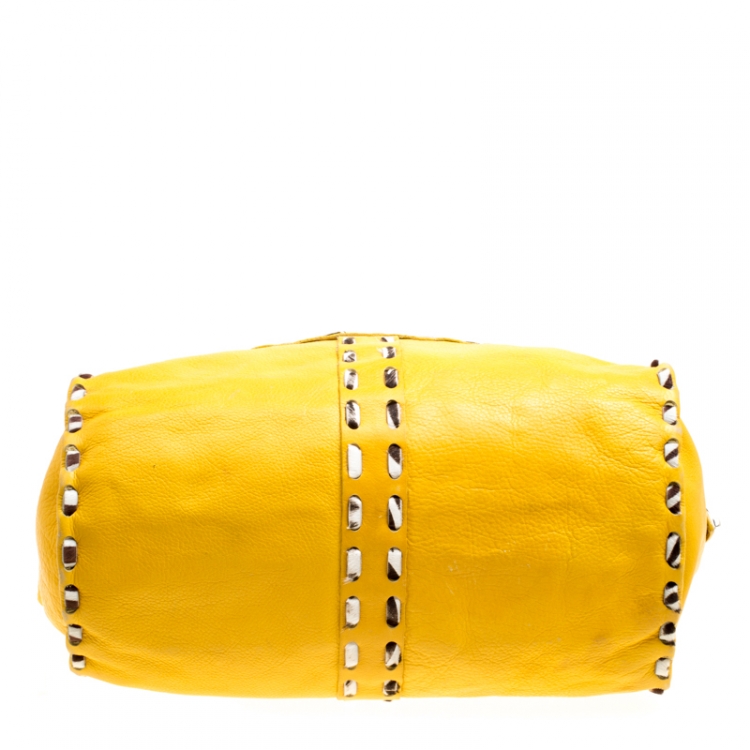 Pre Owned Jimmy Choo Yellow Leather and Calfhair Trim Tote