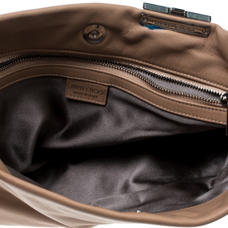 Pre Owned Jimmy Choo Beige Leather Chandra Clutch