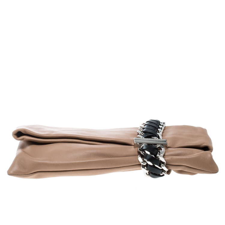 Pre Owned Jimmy Choo Beige Leather Chandra Clutch