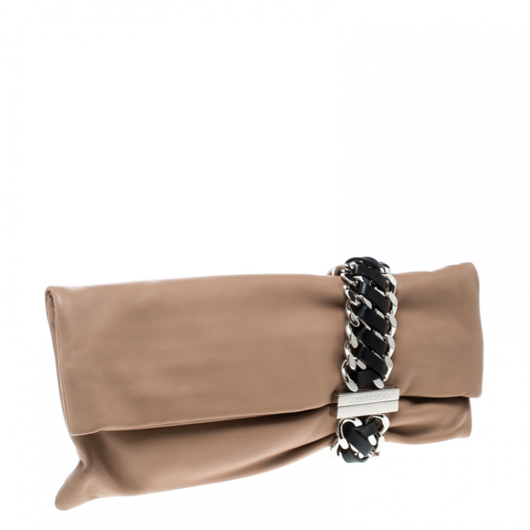 Pre Owned Jimmy Choo Beige Leather Chandra Clutch