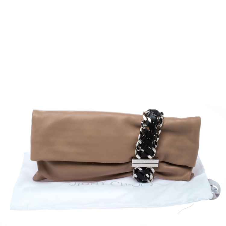 Pre Owned Jimmy Choo Beige Leather Chandra Clutch