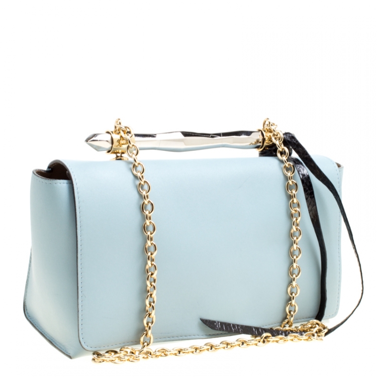 Pre Owned Jimmy Choo Blue Leather Flap Shoulder Bag