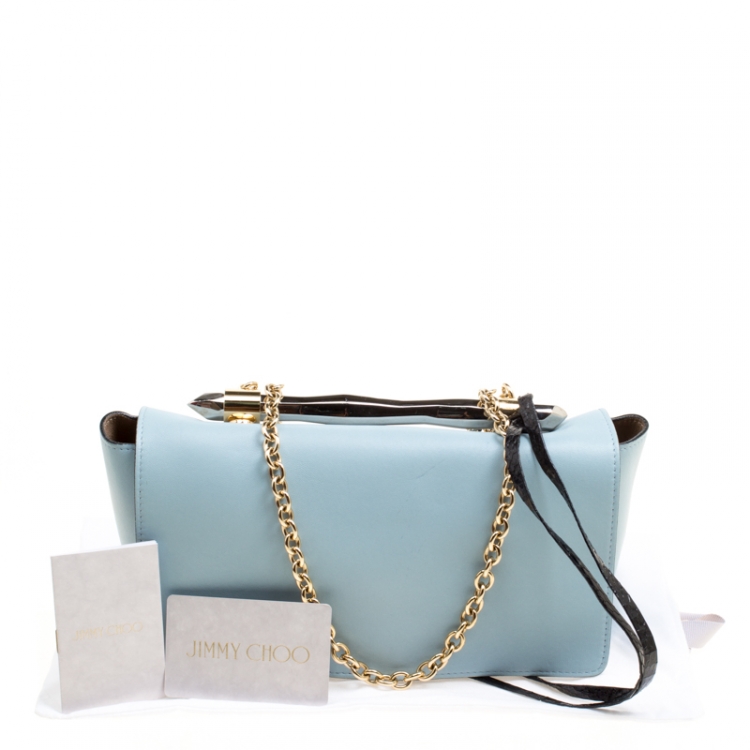 Pre Owned Jimmy Choo Blue Leather Flap Shoulder Bag