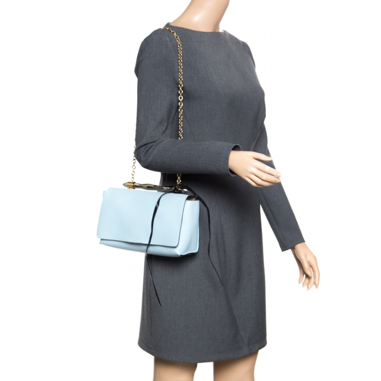 Pre Owned Jimmy Choo Blue Leather Flap Shoulder Bag