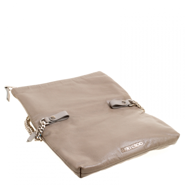 Pre Owned Jimmy Choo Dark Beige Leather Bex Clutch