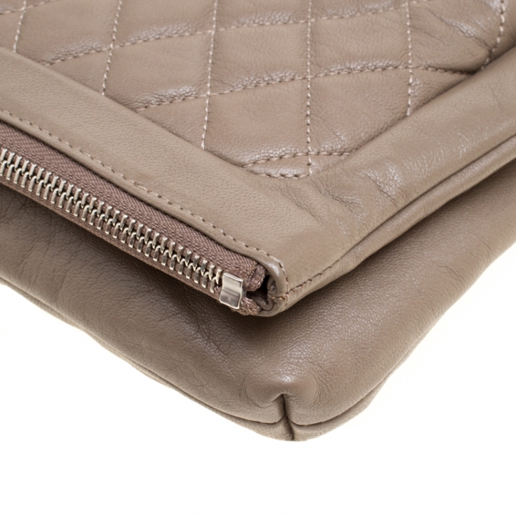 Pre Owned Jimmy Choo Dark Beige Leather Bex Clutch