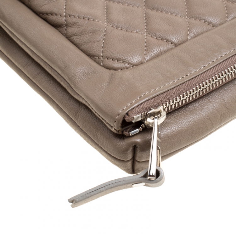 Pre Owned Jimmy Choo Dark Beige Leather Bex Clutch