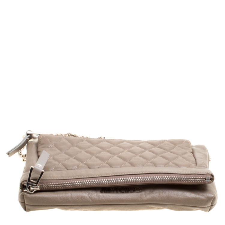 Pre Owned Jimmy Choo Dark Beige Leather Bex Clutch