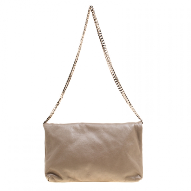 Pre Owned Jimmy Choo Dark Beige Leather Bex Clutch