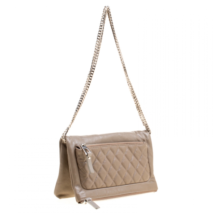 Pre Owned Jimmy Choo Dark Beige Leather Bex Clutch