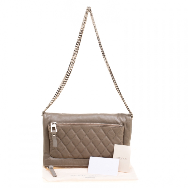 Pre Owned Jimmy Choo Dark Beige Leather Bex Clutch