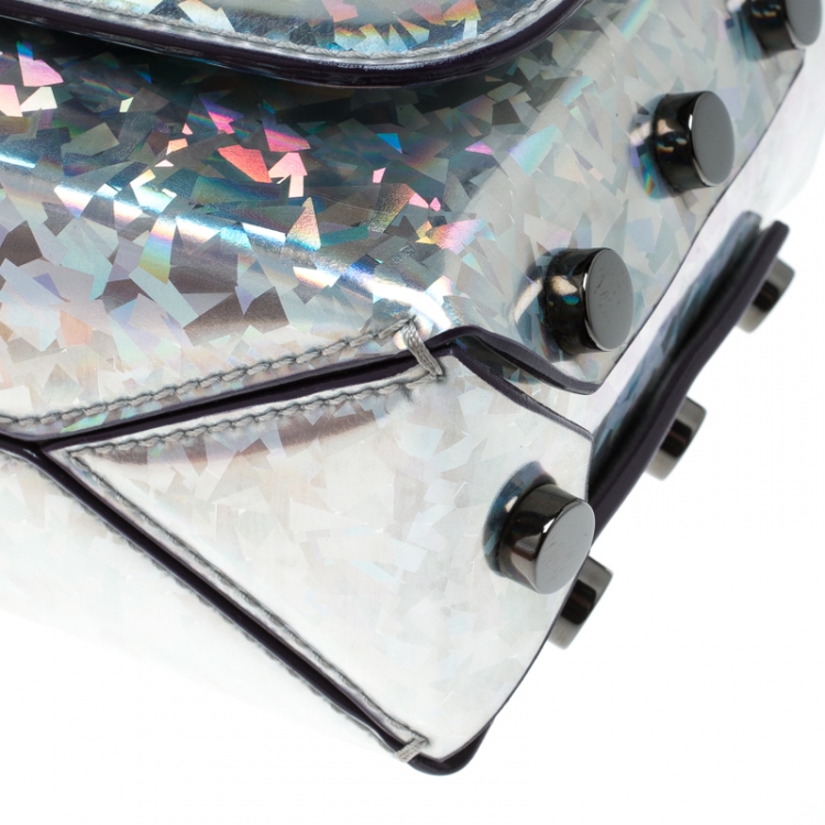 Pre Owned Jimmy Choo Holographic Silver Patent Leather Lockett Shoulder Bag