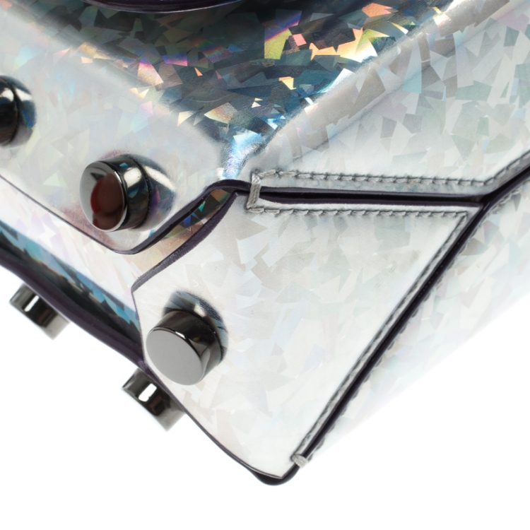 Pre Owned Jimmy Choo Holographic Silver Patent Leather Lockett Shoulder Bag