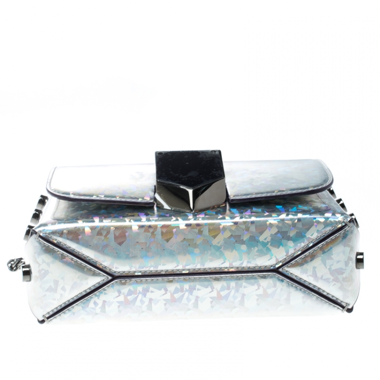 Pre Owned Jimmy Choo Holographic Silver Patent Leather Lockett Shoulder Bag