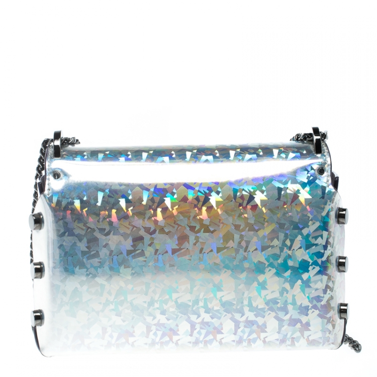 Pre Owned Jimmy Choo Holographic Silver Patent Leather Lockett Shoulder Bag