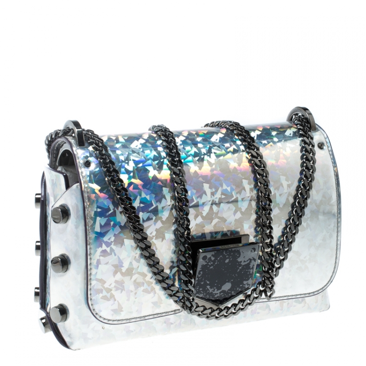 Pre Owned Jimmy Choo Holographic Silver Patent Leather Lockett Shoulder Bag