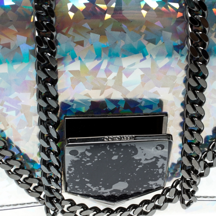 Pre Owned Jimmy Choo Holographic Silver Patent Leather Lockett Shoulder Bag