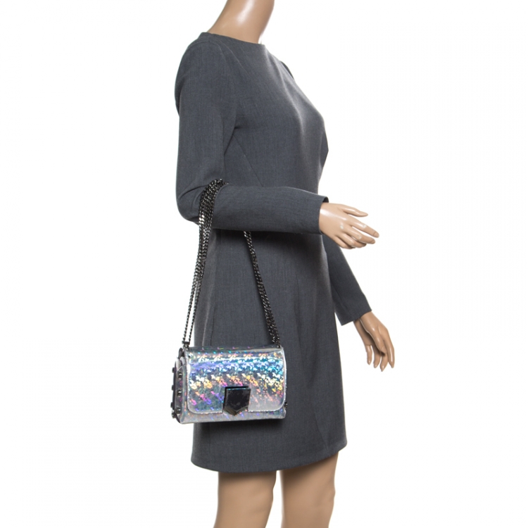 Pre Owned Jimmy Choo Holographic Silver Patent Leather Lockett Shoulder Bag