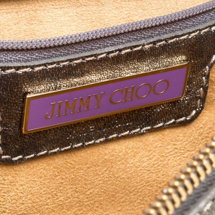 Pre Owned Jimmy Choo Gold Leather Large Mave Foldover Clutch