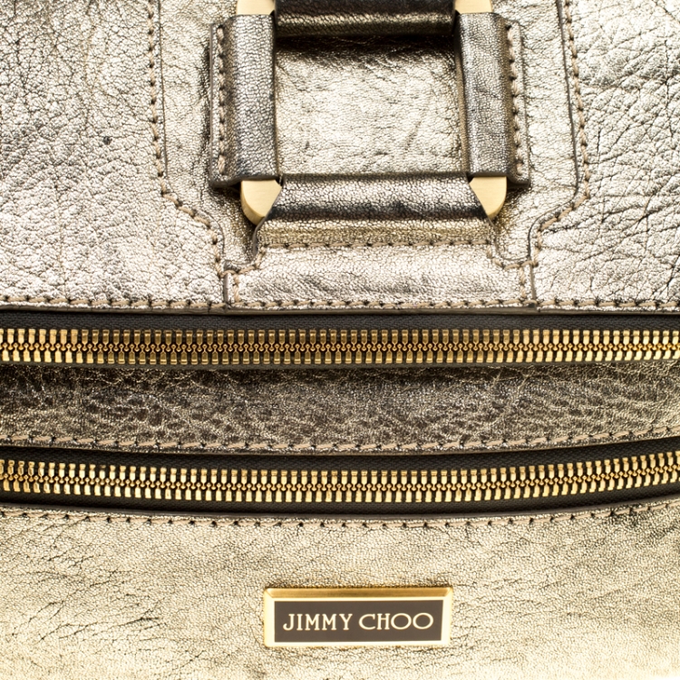 Pre Owned Jimmy Choo Gold Leather Large Mave Foldover Clutch