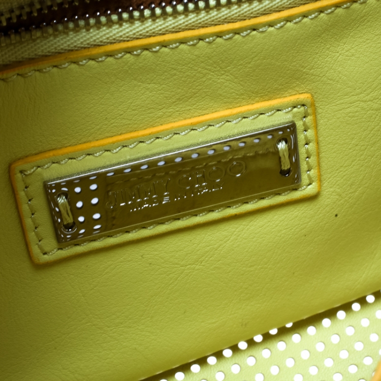 Pre Owned Jimmy Choo Yellow Perforated Patent Leather Rebel Crossbody Bag