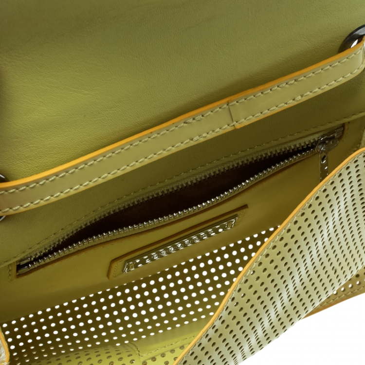Pre Owned Jimmy Choo Yellow Perforated Patent Leather Rebel Crossbody Bag