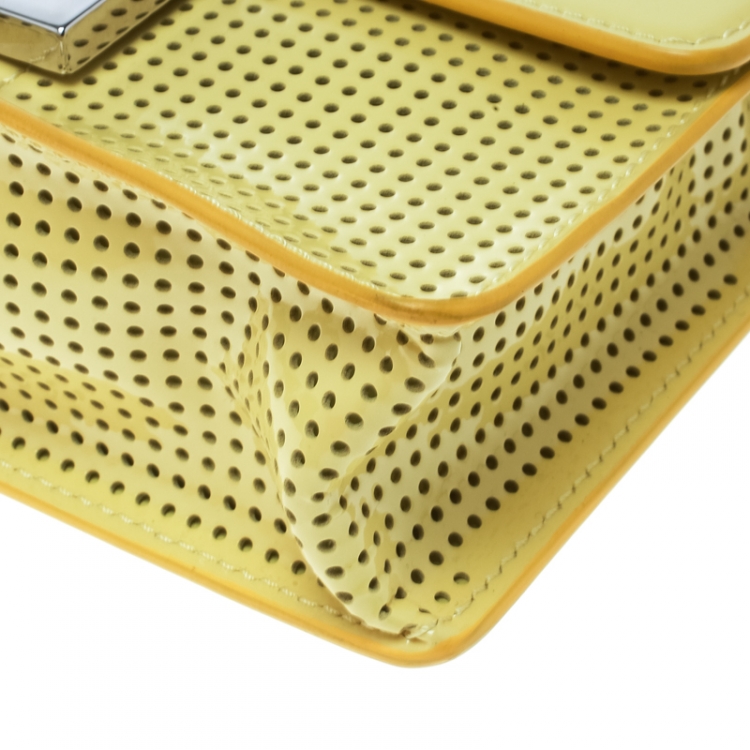 Pre Owned Jimmy Choo Yellow Perforated Patent Leather Rebel Crossbody Bag