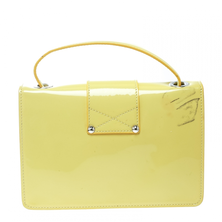 Pre Owned Jimmy Choo Yellow Perforated Patent Leather Rebel Crossbody Bag