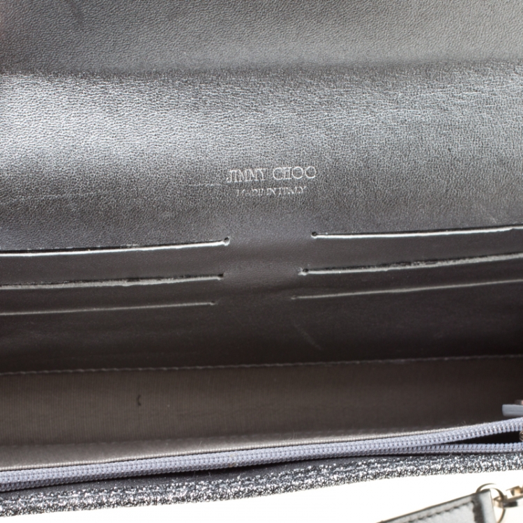Pre Owned Jimmy Choo Silver Lame Glitter Riane Clutch