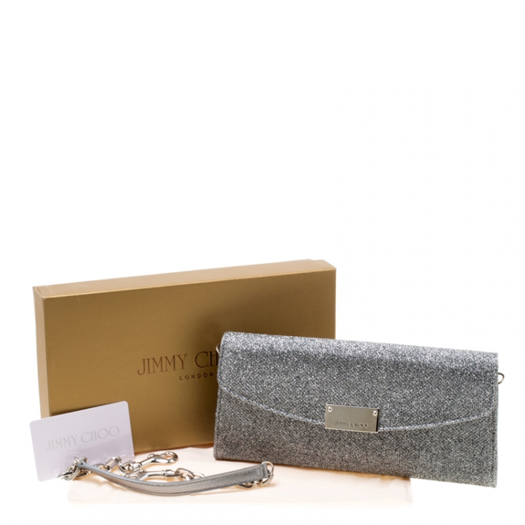 Pre Owned Jimmy Choo Silver Lame Glitter Riane Clutch