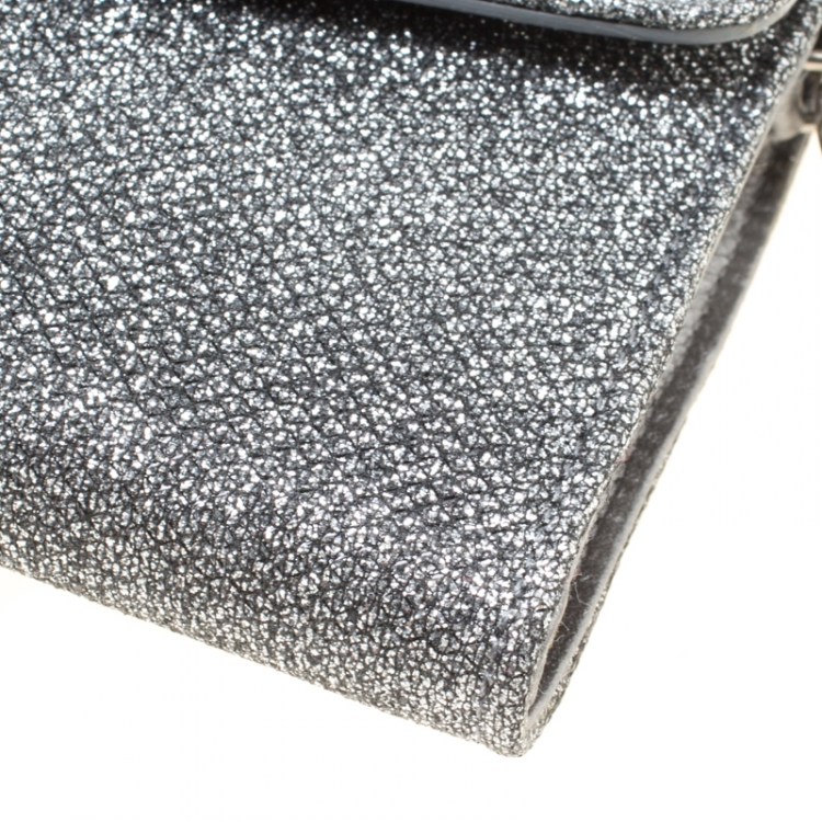 Pre Owned Jimmy Choo Silver Lame Glitter Riane Clutch