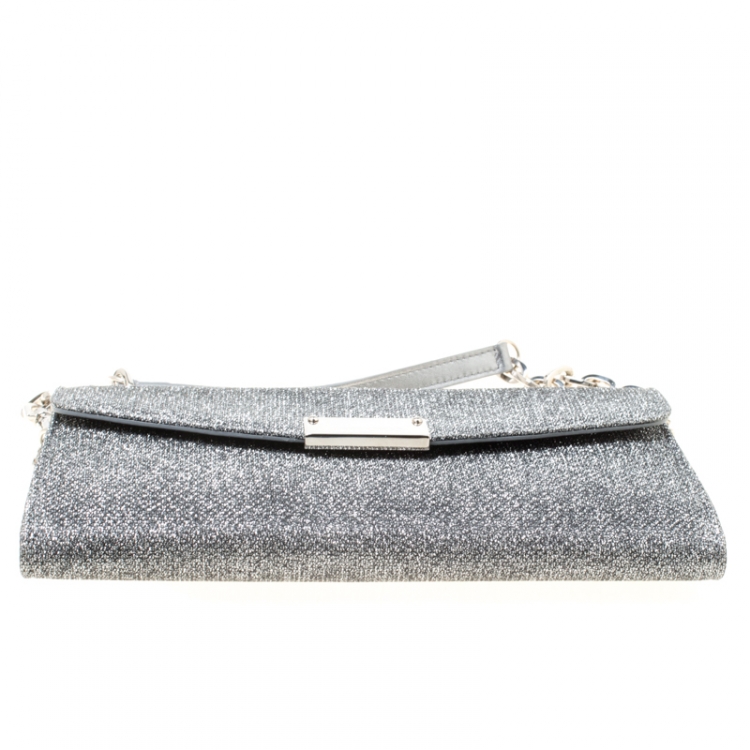 Pre Owned Jimmy Choo Silver Lame Glitter Riane Clutch