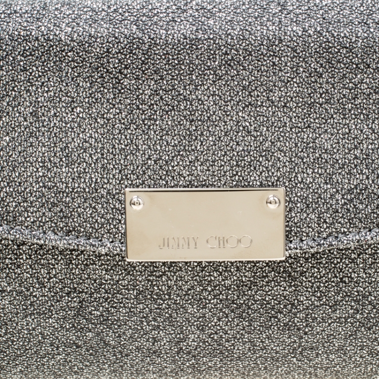 Pre Owned Jimmy Choo Silver Lame Glitter Riane Clutch