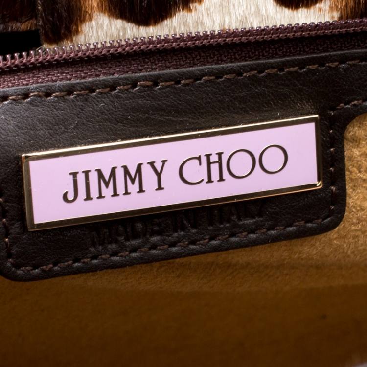 Pre Owned Jimmy Choo Dark Brown Leopard Print Calf Hair Rosalie Top Handle