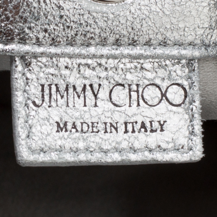 Pre Owned Jimmy Choo Silver Leather Maxi Crystal Bracelet Embellished Chandra Clutch