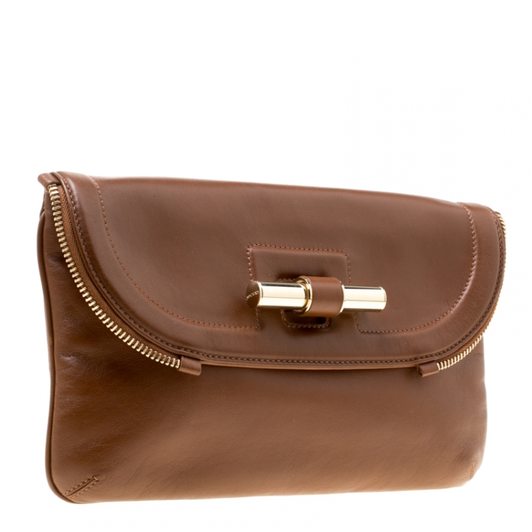 Pre Owned Jimmy Choo Brown Leather Jasmine Clutch