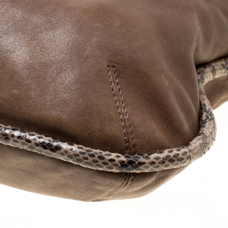 Pre Owned Jimmy Choo Brown Leather and Snake Trim Zoe Hobo