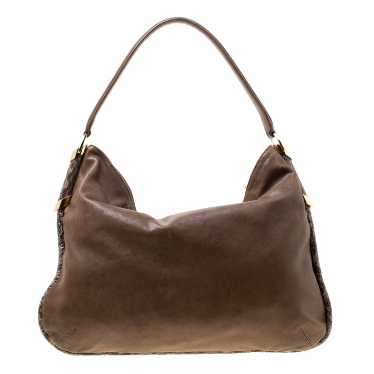 Pre Owned Jimmy Choo Brown Leather and Snake Trim Zoe Hobo