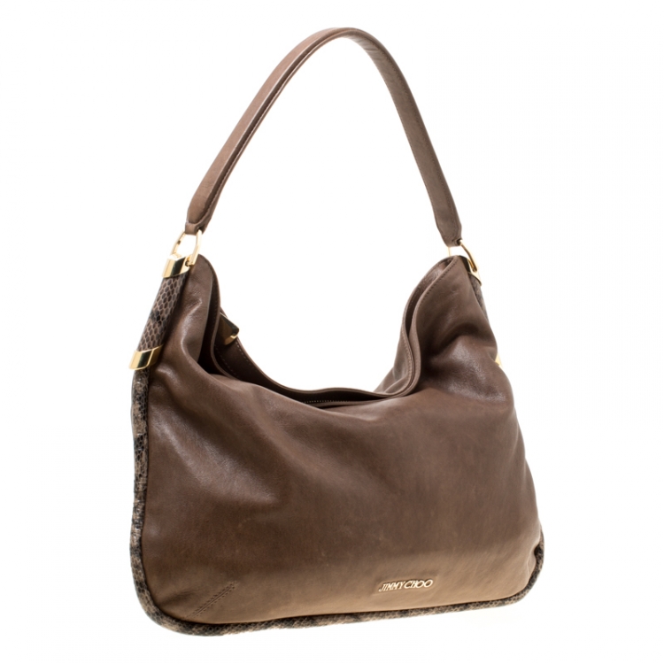 Pre Owned Jimmy Choo Brown Leather and Snake Trim Zoe Hobo