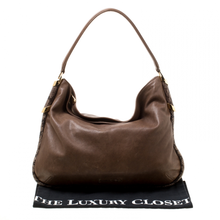 Pre Owned Jimmy Choo Brown Leather and Snake Trim Zoe Hobo