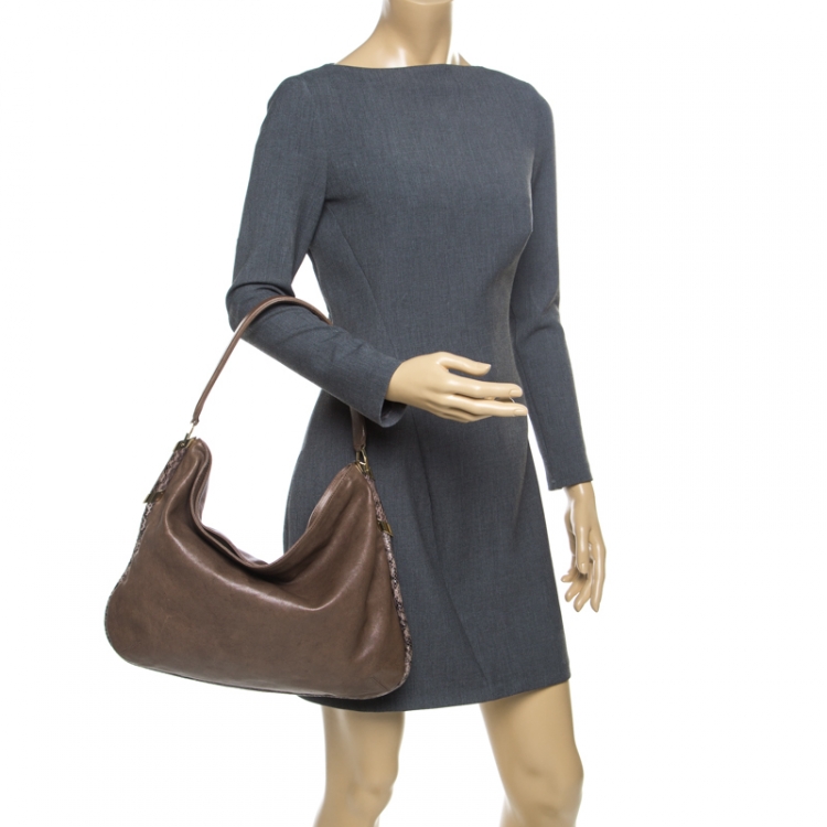 Pre Owned Jimmy Choo Brown Leather and Snake Trim Zoe Hobo