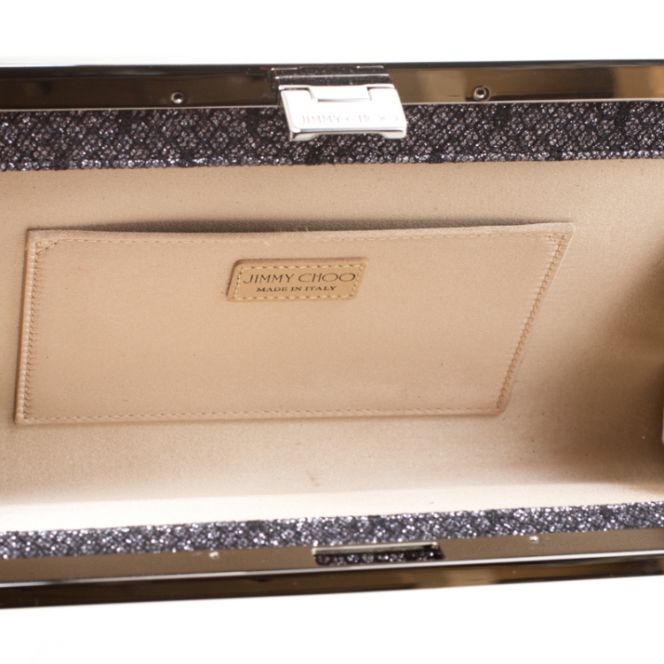 Pre Owned Jimmy Choo Black/Silver Lace and Glitter Fabric Camille Clutch