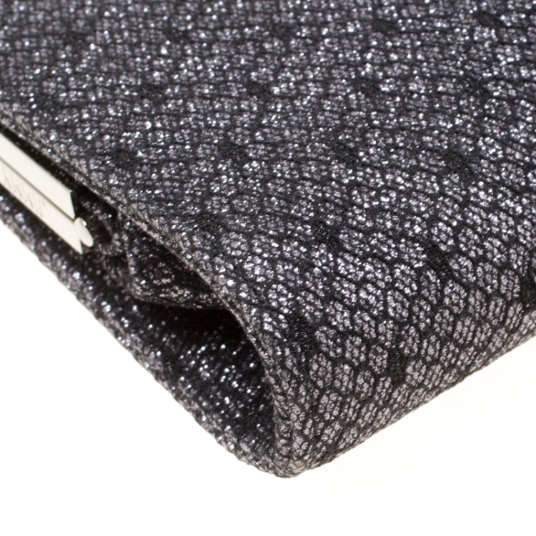 Pre Owned Jimmy Choo Black/Silver Lace and Glitter Fabric Camille Clutch