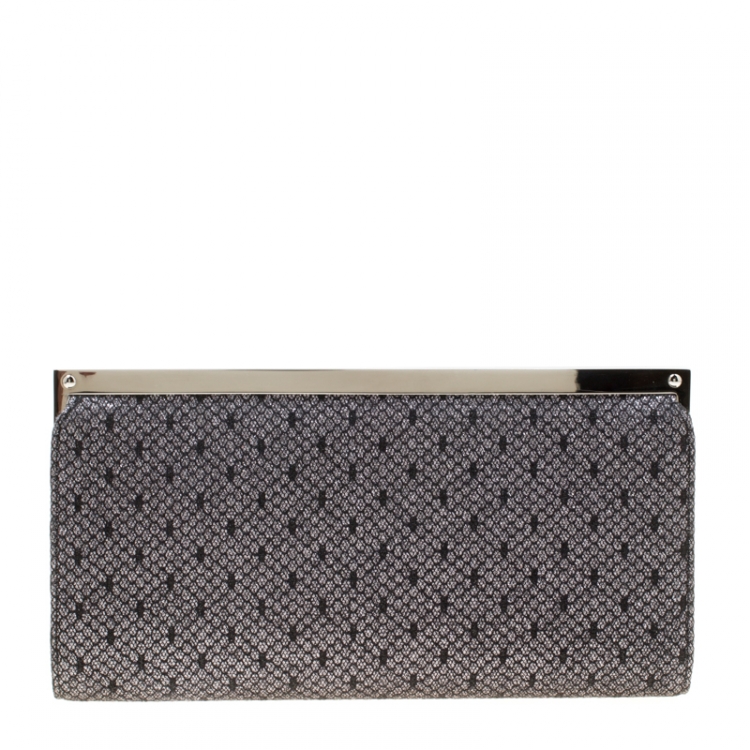 Pre Owned Jimmy Choo Black/Silver Lace and Glitter Fabric Camille Clutch