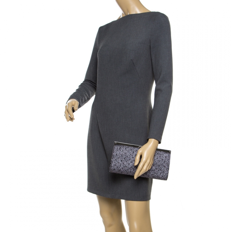 Pre Owned Jimmy Choo Black/Silver Lace and Glitter Fabric Camille Clutch