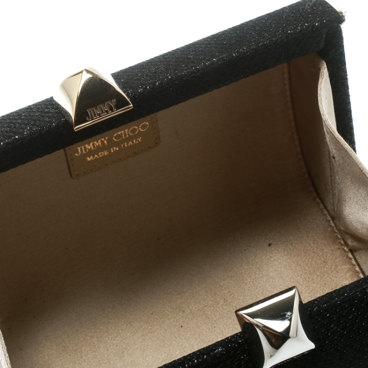 Pre Owned Jimmy Choo Black Glitter Fabric Mini Tube Clutch