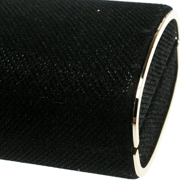 Pre Owned Jimmy Choo Black Glitter Fabric Mini Tube Clutch