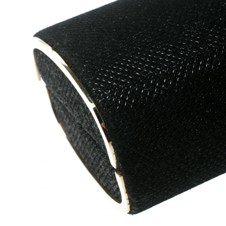 Pre Owned Jimmy Choo Black Glitter Fabric Mini Tube Clutch