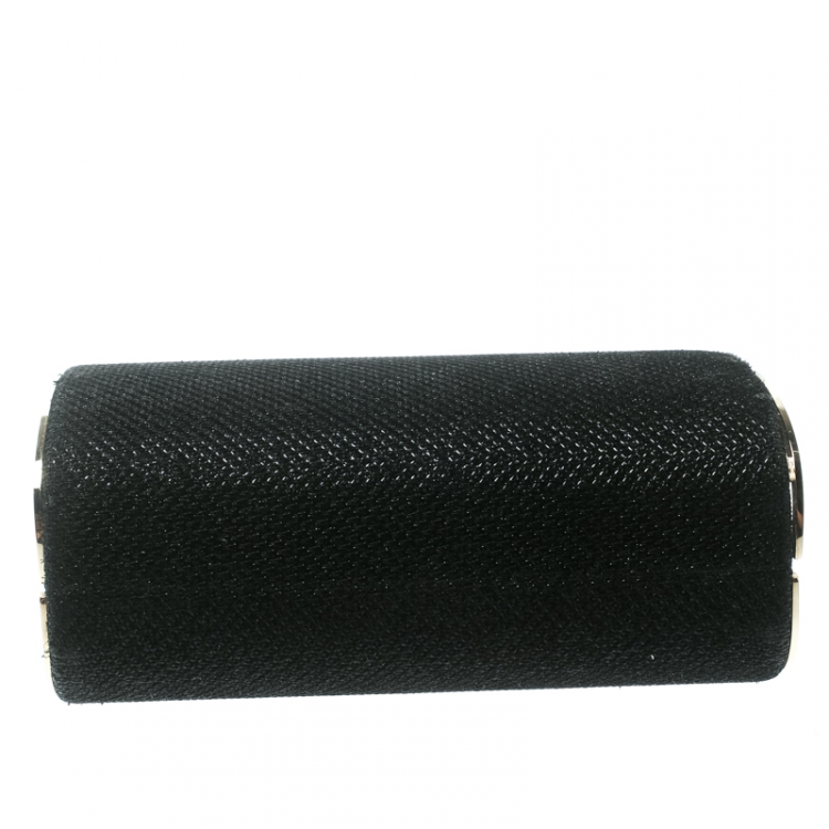 Pre Owned Jimmy Choo Black Glitter Fabric Mini Tube Clutch