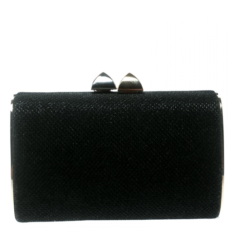 Pre Owned Jimmy Choo Black Glitter Fabric Mini Tube Clutch